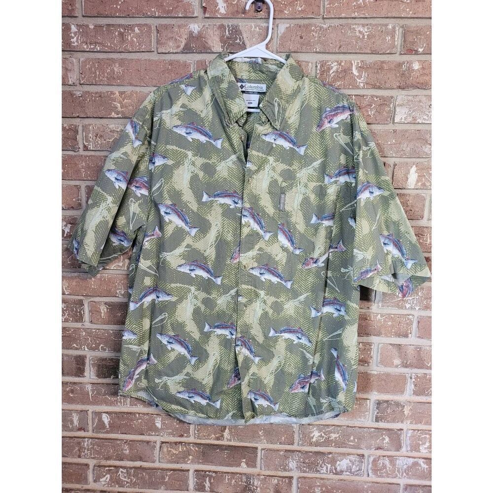 Vintage 2000's Columbia Button Down, Fish Pattern, 100% Cotton, Mens XL
